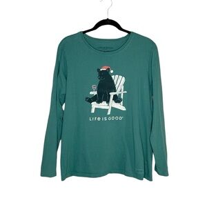 LIFE IS GOOD Santa Hat Black Bear with Wine Women's Crusher Tee size Large